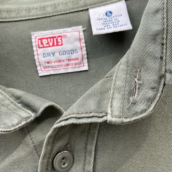 Vtg Levis ‘Dry Goods’ Workwear - Shirt Mens Large Military Olive Y2K Safari 1999 - Picture 2 of 6